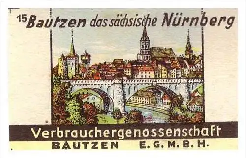 altes Etikett von Streichholzschachtel ,um 1940 , Bautzen !!! 56x35mm , Streichhölzer , matchbox label