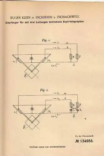 Original Patentschrift - E. Klein in Zschieren b. Zschachwitz , 1902, Empfänger für Telegraph , telegraphy , Dresden !!!