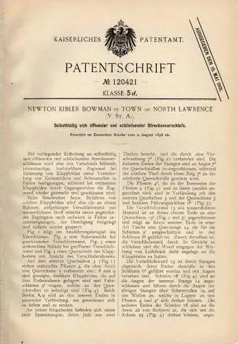 Original Patentschrift - Rolltor , selbstöffnende Wand , 1898 , N. Bowman in Town of North Lawrence , USA !!!