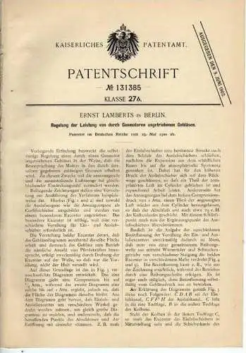 Original Patentschrift - E. Lamberts in Berlin , 1900 , Gasmotor für Gebläse , Motor !!!