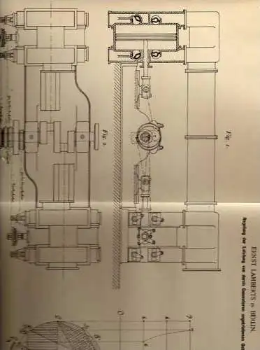 Original Patentschrift - E. Lamberts in Berlin , 1900 , Gasmotor für Gebläse , Motor !!!