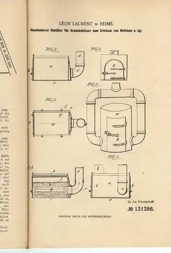 Original Patentschrift - L. Laurent in Reims , 1901 , Schmiedeofen , Schmied , Hufeisen !!!