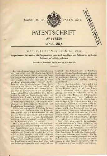 Original Patentschrift - Giesserei Bern , 1900 , Eisenbahn , Schiene , Zangenbremse , Gleis !!!