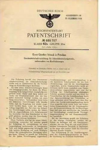 Original Patentschrift - E.G. Schaak in Potsdam ,1936 , Schaltung für Getriebe , Automobile !!!