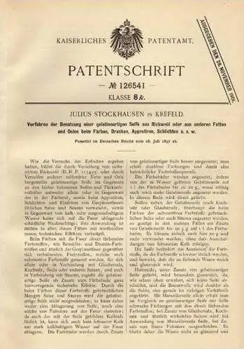 Original Patentschrift -  Julius Stockhausen in Krefeld ,1897, Seife zum Drucken , Färben !!!