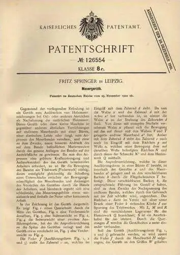 Original Patentschrift - Fritz Springer in Leipzig ,1900,  Masergeräth für Möbel  !!!