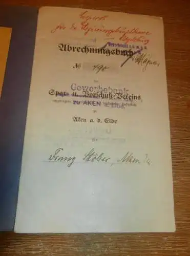 altes Sparbuch Aken a. Elbe , 1926 , Franz Stöber in Aken a. Elbe , Sparkasse , Bank !!