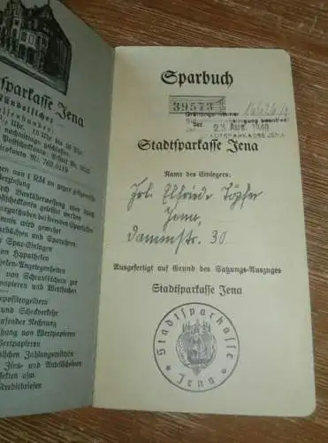 altes Sparbuch Jena , 1942 - 1945 , Elfriede Töpfer in Jena , Sparkasse , Bank !!