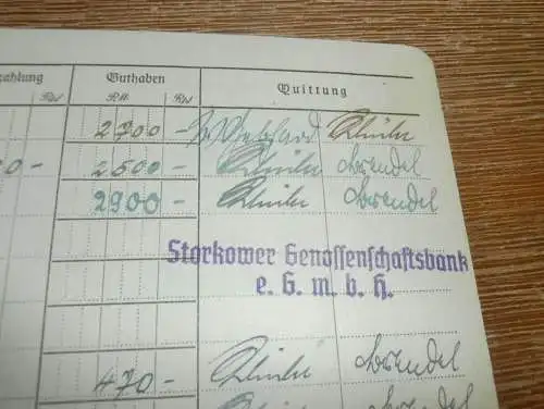 altes Sparbuch Storkow , 1948 - 1952 , Olga Rintsch geb. Lange in Rieplos b. Storkow , Sparkasse , Bank !!