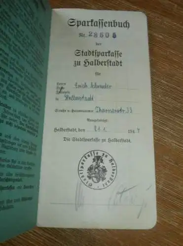 altes Sparbuch Halberstadt , 1944 - 1945 , Erich Schneider in Halberstadt , Sparkasse , Bank !!