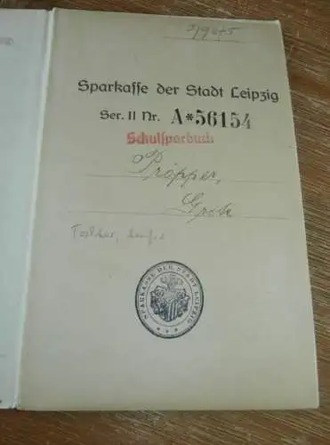 altes Sparbuch Leipzig , 1926 - 1945 , Grete Pröpper in Leipzig , Sparkasse , Bank !!