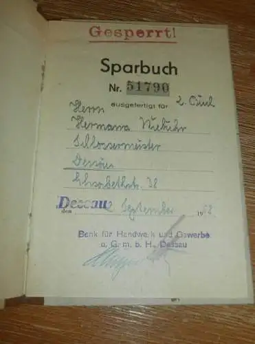 altes Sparbuch Dessau ,  1958 - 1959, Hermann Niebuhr in Dessau , Sparkasse , Bank !!