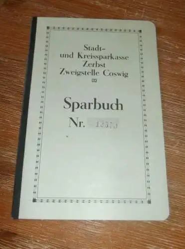 altes Sparbuch Zerbst / Coswig , 1937 - 1944 , Gustav Schütze in Griebo b. Wittenberg , Sparkasse , Bank !!