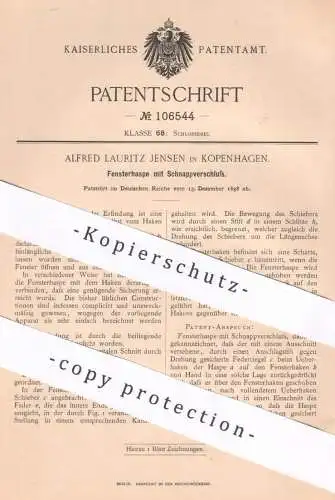 original Patent - Alfred Lauritz Jensen , Kopenhagen Dänemark | Fensterhapse mit Schnappverschluss | Fenster Verschluss