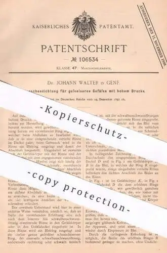 original Patent - Dr. Johann Walter , Genf , Schweiz , 1897 , Flanschendichtung für gusseiserne Gefäße | Dichtung !!