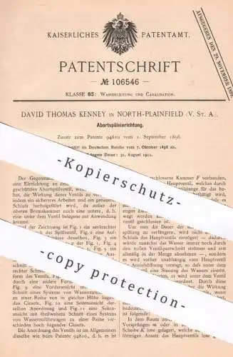 original Patent - David Thomas Kenney , North Plainfield USA , 1898 , Abort Spülung | WC , Toilette , Kloset | Klempner