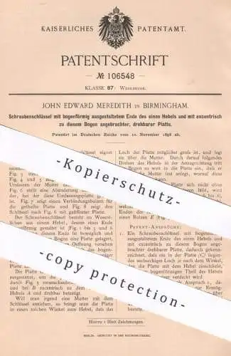 original Patent - John Edward Meredith , Birmingham , England , 1898 , Schraubenschlüssel | Werkzeug , Maulschlüssel !!