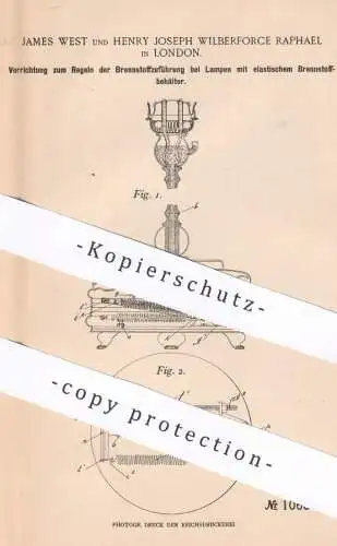 original Patent - James West , Henry Joseph Wilberforce Raphael , London England , 1899 , Brennstoffzuführung bei Lampen