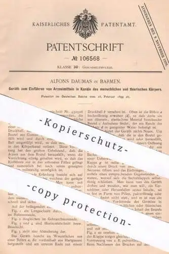 original Patent - Alfons Daumas , Barmen , 1899 , Verabreichung von Arznei für Mensch u. Tier | Medizin , Arzt