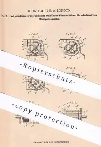original Patent - John Tourtel , London , England , 1898 , Flüssigkeitsausgeber mit Münzeinwurf | Getränke - Automat !!