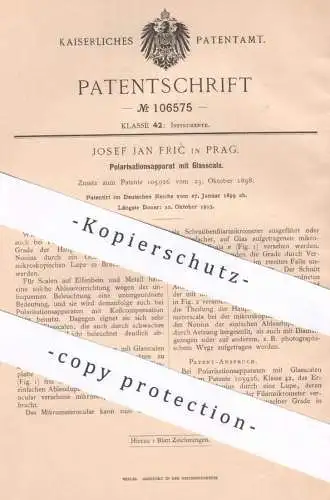 original Patent - Josef Jan Fric , Prag , 1899 , Polarisationsapparat mit Glasscala | Mikrometer mit Skala | Okular