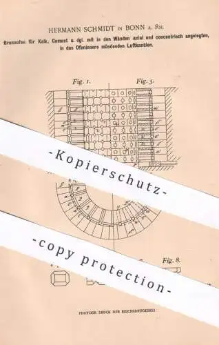 original Patent - Hermann Schmidt , Bonn / Rhein , 1898 , Brennofen für Kalk , Zement | Ofen , Öfen , Ton , Stein !!