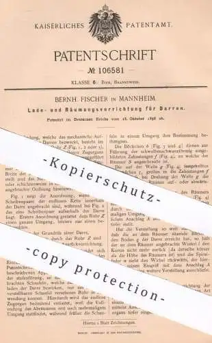 original Patent - Bernh. Fischer , Mannheim , 1898 , Beladung u. Räumung bei Darren | Darre | Bier , Wein !!