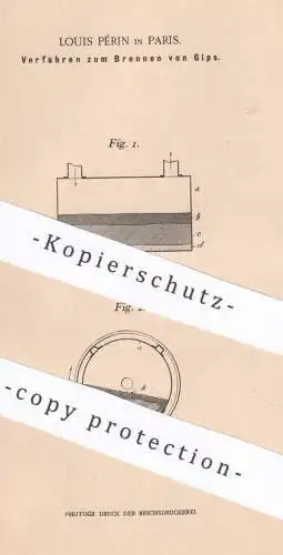 original Patent - Louis Périn , Paris , Frankreich , 1900 , Brennen von Gips | Rohgips , Stuckgips | Brennofen , Ofen