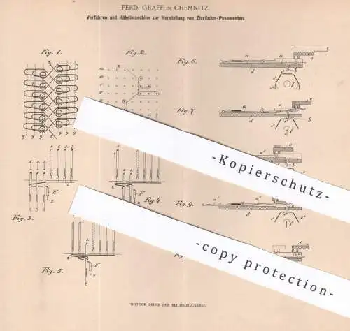 original Patent - Ferd. Graff , Chemnitz , 1900 , Häkelmaschine für Zierfaden - Posamente | Häkeln | Stricken