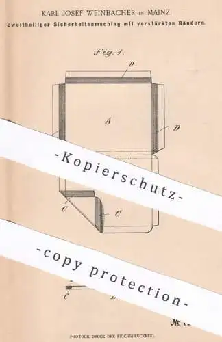 original Patent - Karl Josef Weinbacher , Mainz , 1899 , Sicherheitsumschlag | Briefumschlag , Umschlag | Post , Brief !