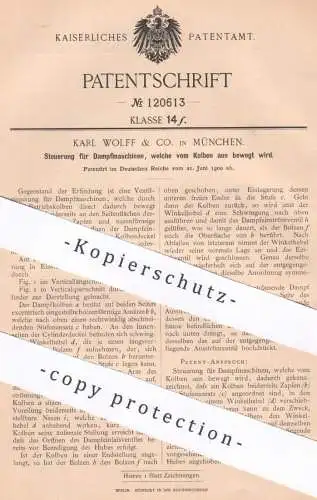 original Patent - Karl Wolff & Co. , München , 1900 , Steuerung für Dampfmaschinen | Motor , Motoren | Kolben , Gasmotor