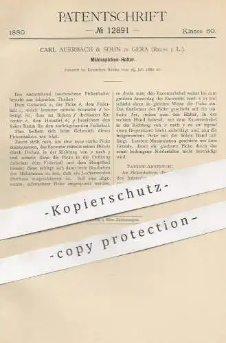 original Patent - Carl Auerbach & Sohn , Gera , 1880 , Mühlenpicken - Halter | Picke | Mühle , Mühlen , Mühlenstein !!!