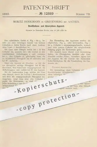 original Patent - Moritz Honigmann , Grevenberg / Aachen , 1880 , Apparat zur Destillation u. Absorption | Gas , Gase