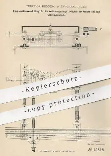 original Patent - Theodor Henning , Bruchsal / Baden , 1880 , Weiche , Weichen | Eisenbahn , Eisenbahnen , Bahn !!!