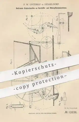 original Patent - F. W. Unterilp , Düsseldorf , 1880 , Grabschaufeln an Kartoffel- u. Rübenpflanzmaschinen | Schaufeln