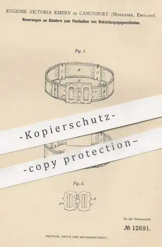 original Patent - Eugenie Victoria Emery , Canonbury Middlesex , England , 1880 , Band , Strumpfband | Schneider , Mode