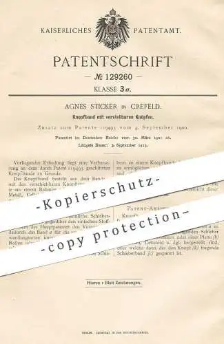 original Patent - Agnes Sticker , Krefeld , 1901 , Knopfband mit verstellbaren Knöpfen | Knopf , Knöpfe , Schneider !!