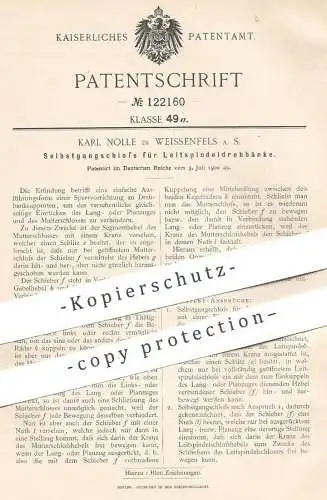 original Patent - Karl Nolle , Weißenfels / Saale , 1900 , Selbstgangschloss für Leitspindeldrehbank | Schloss , Sperre