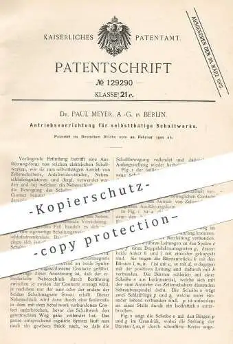 original Patent - Dr. Paul Meyer AG , Berlin , 1901 , Antrieb für Schaltwerk | Schaltung , Strom , Elektriker , Elektrik