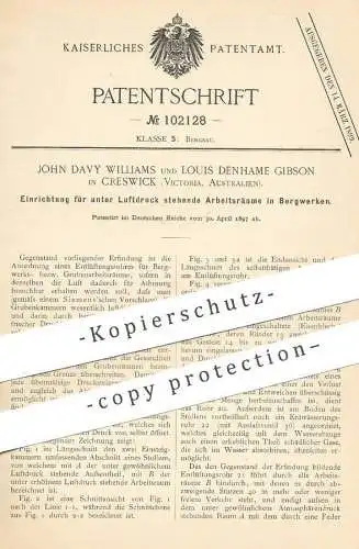 original Patent - John Davy Williams , Louis Denhame Gibson , Creswick , Victoria , Australien | Entlüftung im Bergwerk