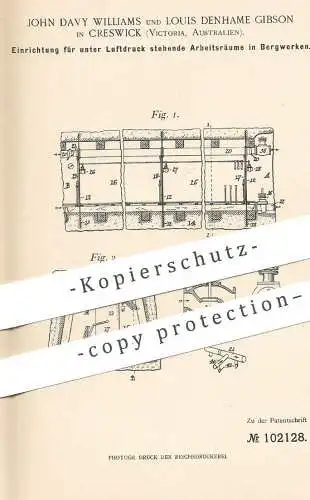 original Patent - John Davy Williams , Louis Denhame Gibson , Creswick , Victoria , Australien | Entlüftung im Bergwerk