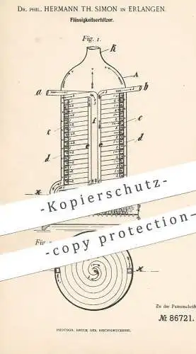 original Patent - Dr. Phil. Hermann Th. Simon , Erlangen , 1895 , Flüssigkeitserhitzer | Badeofen , Heizung , Gas !!!