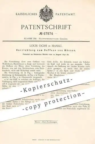 original Patent - Louis Ochs , Hanau , 1892 , Öffnen von Nüssen | Nussknacker , Nuss , Nüsse | Nussbrecher !!!