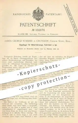 original Patent - James George Stidder , Croyton , Surry , England , 1897 , Kugellager für Motorfahrzeuge , Fahrrad