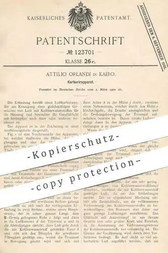 original Patent - Attilio Orlandi , Kairo , Ägypten , 1900 , Karburierapparat | Luftkarburator , Karburator , Heizung !!