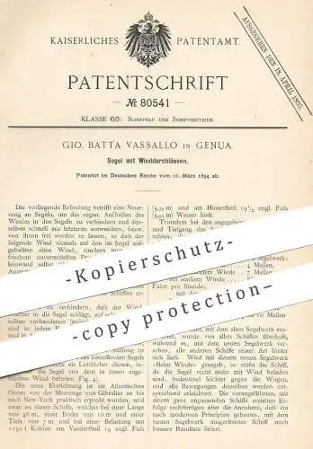 original Patent - Gio. Batta , Genua , Italien , 1894 , Segel mit Winddurchlässen | Segelmacher | Schiffe , Segelboot !!