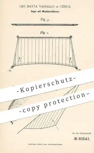 original Patent - Gio. Batta , Genua , Italien , 1894 , Segel mit Winddurchlässen | Segelmacher | Schiffe , Segelboot !!