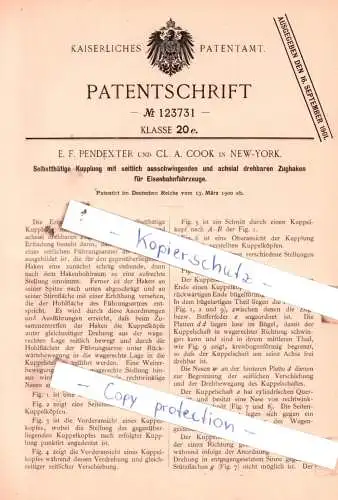 original Patent -  E. F. Pendexter und Cl. A. Cook in New-York , 1900 , Selbstthätige Kupplung !!!