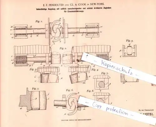 original Patent -  E. F. Pendexter und Cl. A. Cook in New-York , 1900 , Selbstthätige Kupplung !!!