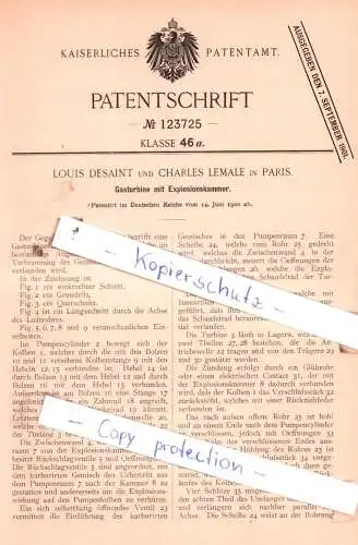 original Patent - Louis Desaint und Charles Lemale in Paris , 1900 , Gasturbine mit Explosionskammer !!!